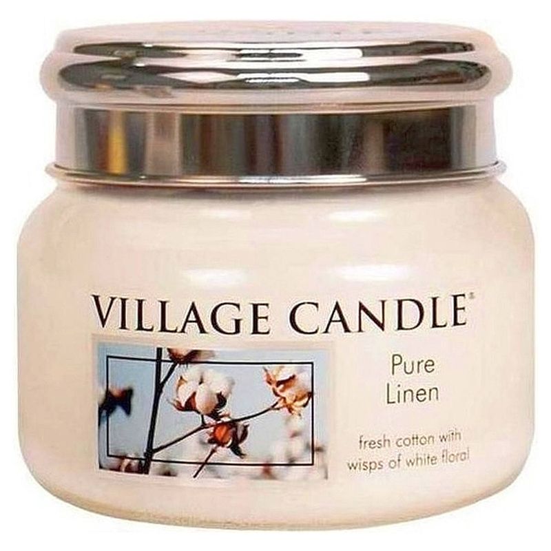 Foto van Village candle geurkaars pure linen 8 x 9,5 cm wax/glas wit