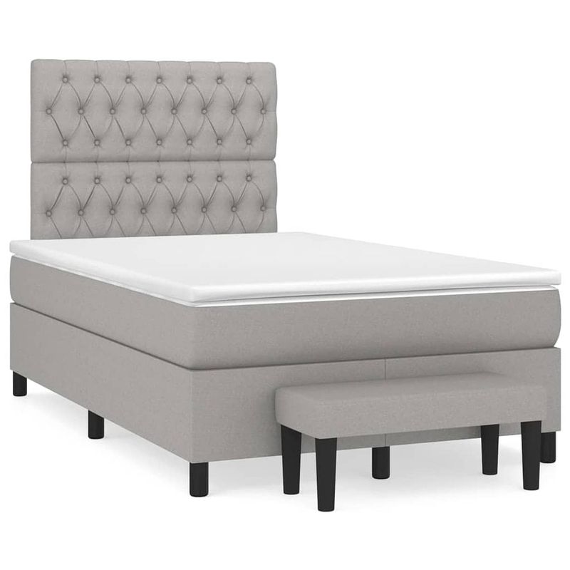 Foto van The living store bedframe - - boxspringbed - 203 x 120 x 118/128 cm - lichtgrijs