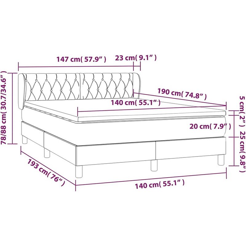 Foto van The living store boxspringbed - pocketvering - 140x190 cm - donkergrijs/wit