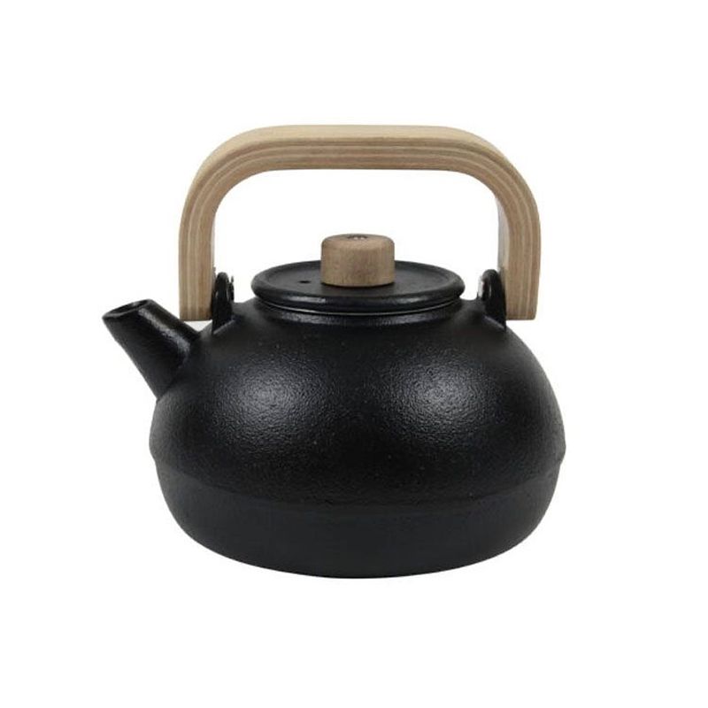 Foto van Hit gietijzeren theepot 1,1 liter - bamboe handvat - 17 x 17 x 16 cm - zwart