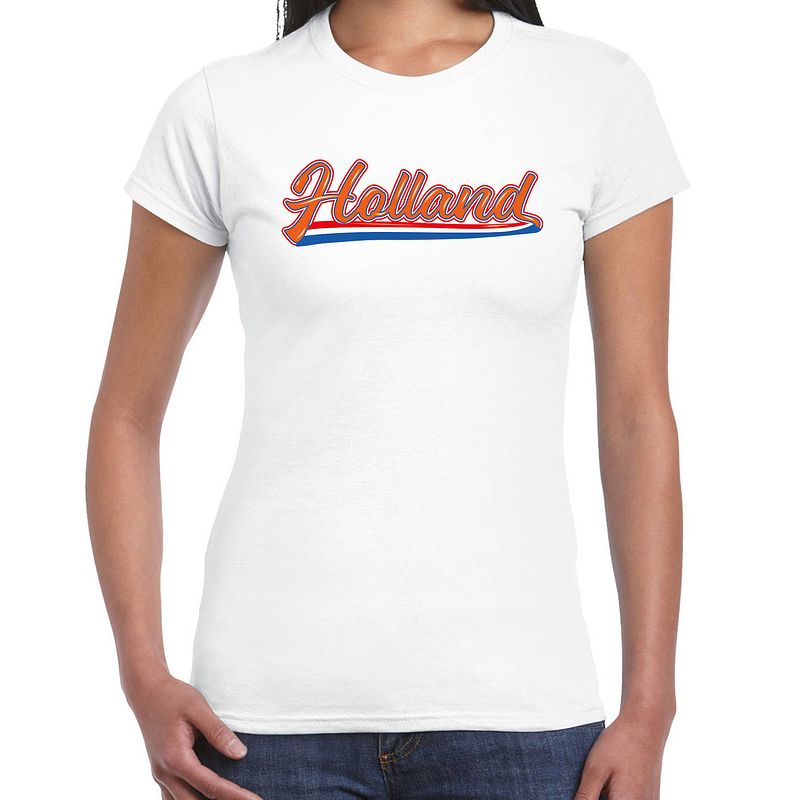 Foto van Wit fan shirt / kleding holland met nederlandse wimpel ek/ wk voor dames xs - feestshirts