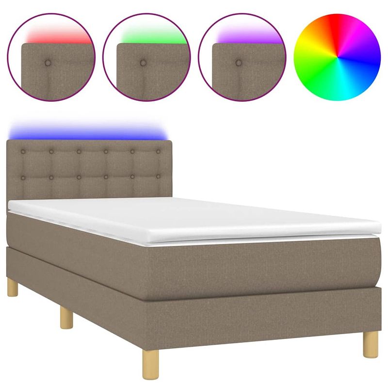 Foto van The living store boxspring bed - led - 203x90x78/88 cm - kleur taupe