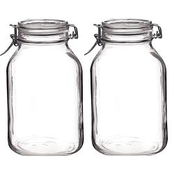 Foto van 2x glazen confituren potten/weckpotten 1,5 liter met beugelsluiting en rubberen ring - weckpotten