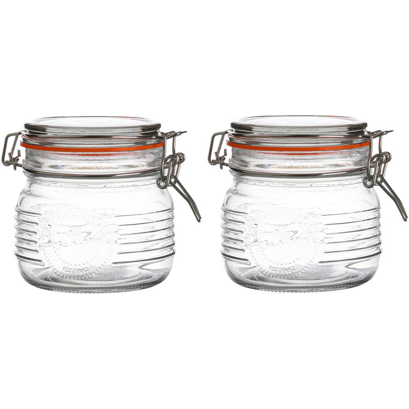 Foto van Urban living weckpot/inmaakpot - 2x - 500 ml - glas - met beugelsluiting - d11 x h11 cm - weckpotten