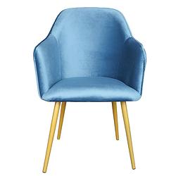 Foto van Clayre & eef eetkamerstoel 58x56x83 cm blauw ijzer textiel stoel eettafelstoel keukenstoel blauw stoel eettafelstoel