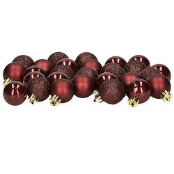 Foto van Decoris 28x stuks kleine kunststof kerstballen mahonie bruin 3 cm - kerstbal