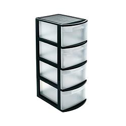 Foto van Ladeblok/bureau organizer met 4x lades zwart/transparant l39 x b28.5 x h78 cm - ladeblok