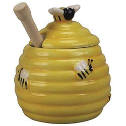 Foto van Gele honingpot met honinglepel/stokje 11 cm - serveerschalen