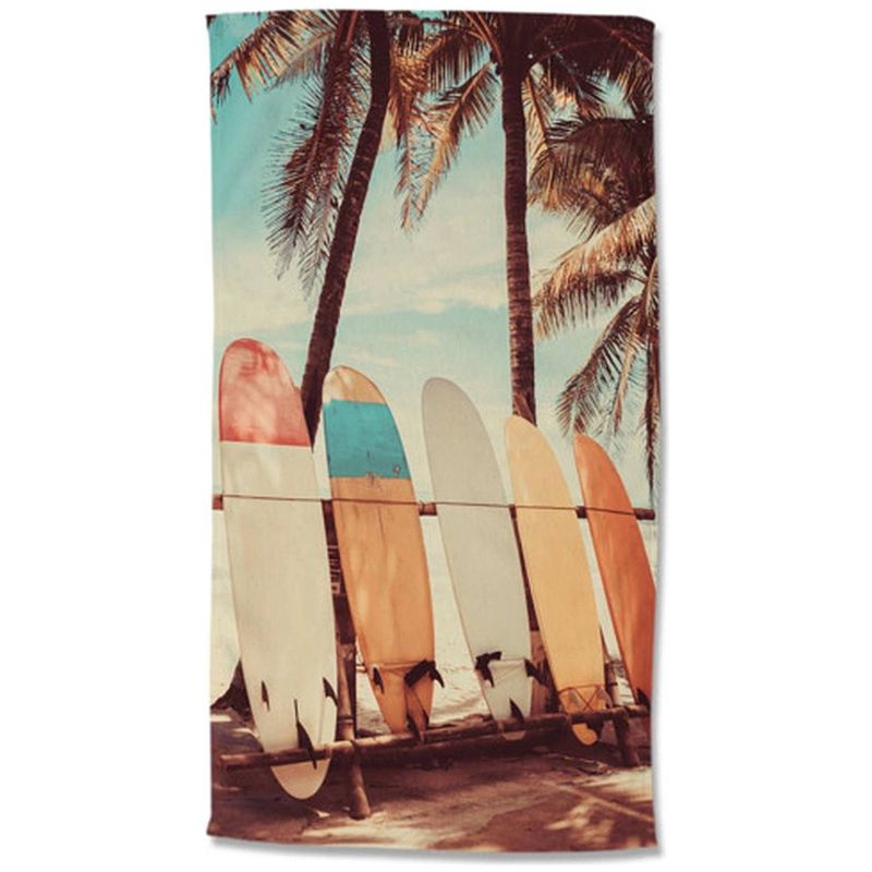Foto van Droomtextiel surfplanken strandlaken - handdoek 100x180 cm - heerlijk zacht - poly velours
