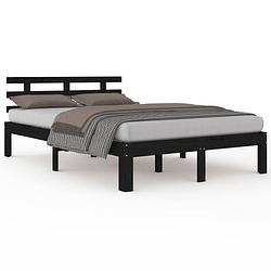 Foto van The living store houten bedframe - grenenhout - 195.5 x 138.5 x 69.5 cm - zwart