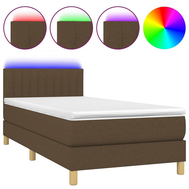 Foto van The living store boxspring - bed met matras en led - 203x100x78/88 cm - donkerbruin