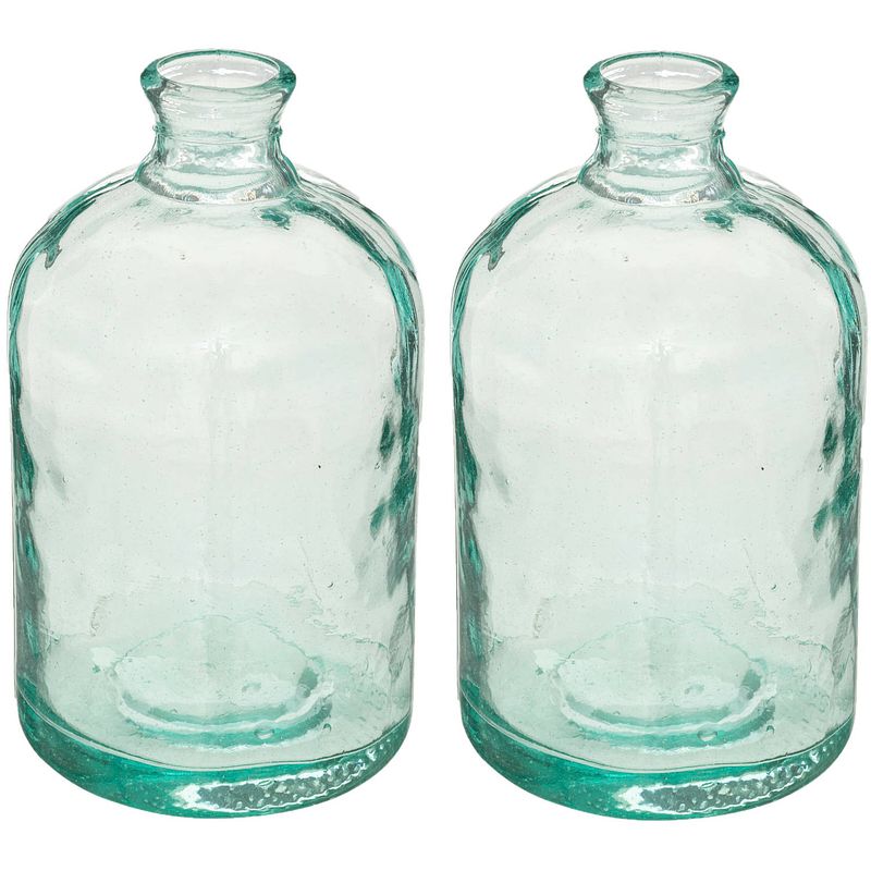 Foto van Bloemenvaas - 2x - apotheker fles model - transparant - glas - h32 x d18 cm - vazen