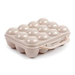 Foto van Eierdoos - koelkast organizer eierhouder - 12 eieren - taupe - kunststof - 20 x 18,5 cm - vershoudbakjes