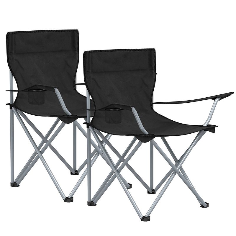 Foto van Acaza set van 2 opvouwbare campingstoelen met armleuningen en bekerhouders - draagvermogen 120 kg - zwart