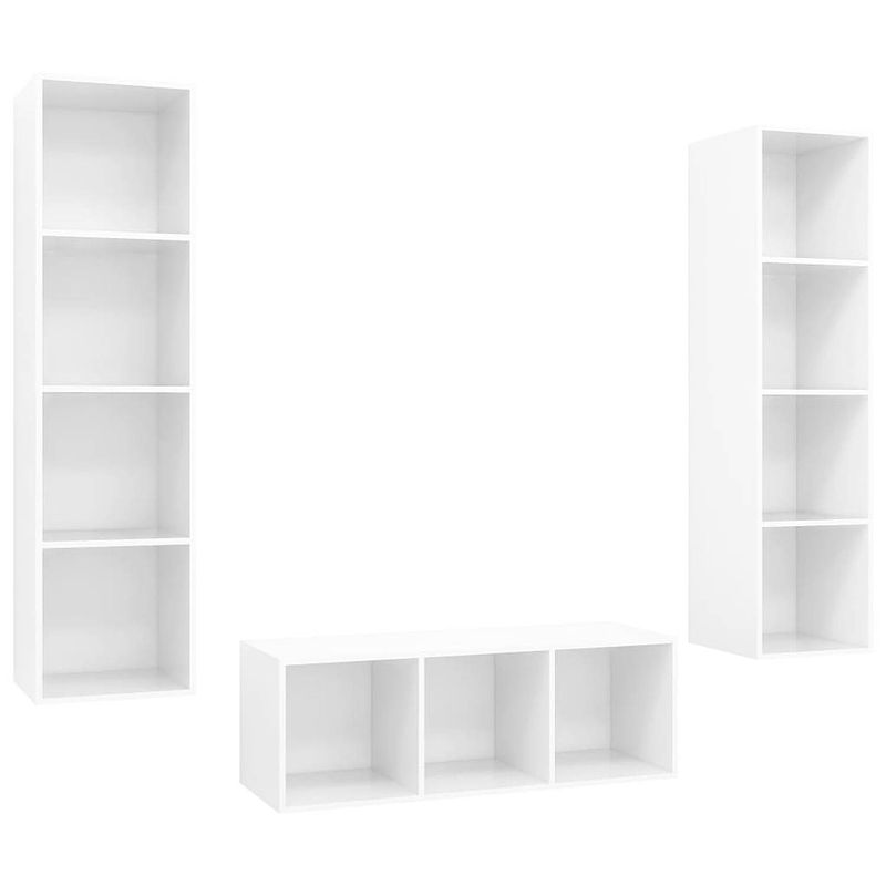 Foto van The living store televisiewandmeubelset - hoogglans wit - 1 tv-meubel- 37x37x107 cm - 2 tv-meubels- 37x37x142.5 cm -