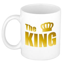 Foto van The king cadeau mok / beker wit met gouden kroon en letters 300 ml - feest mokken