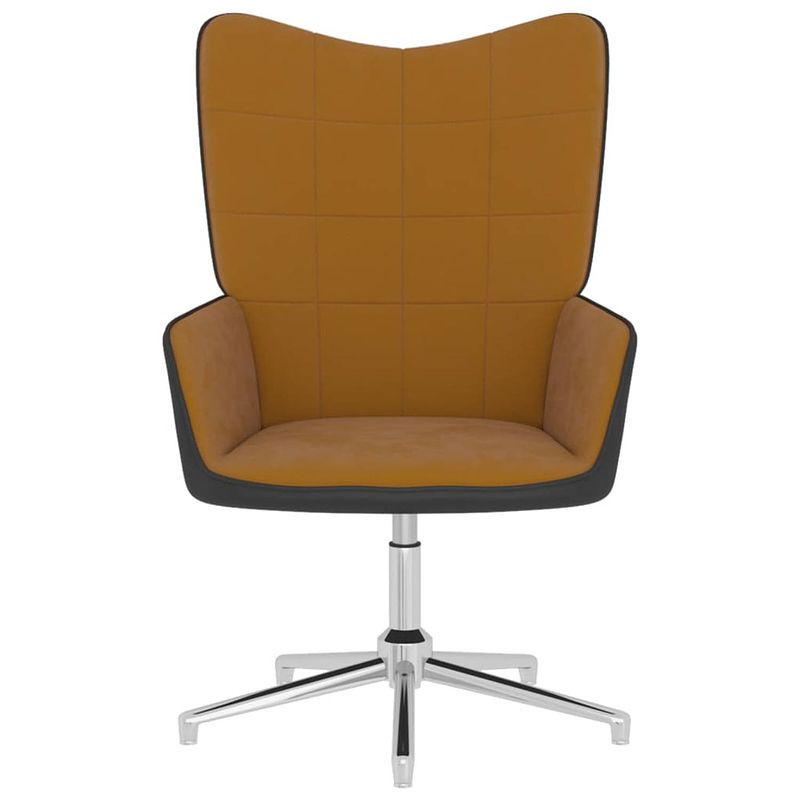Foto van The living store relaxstoel blokjespatroon - bruin - 62 x 68 x 98 cm - fluweel/pvc/staal