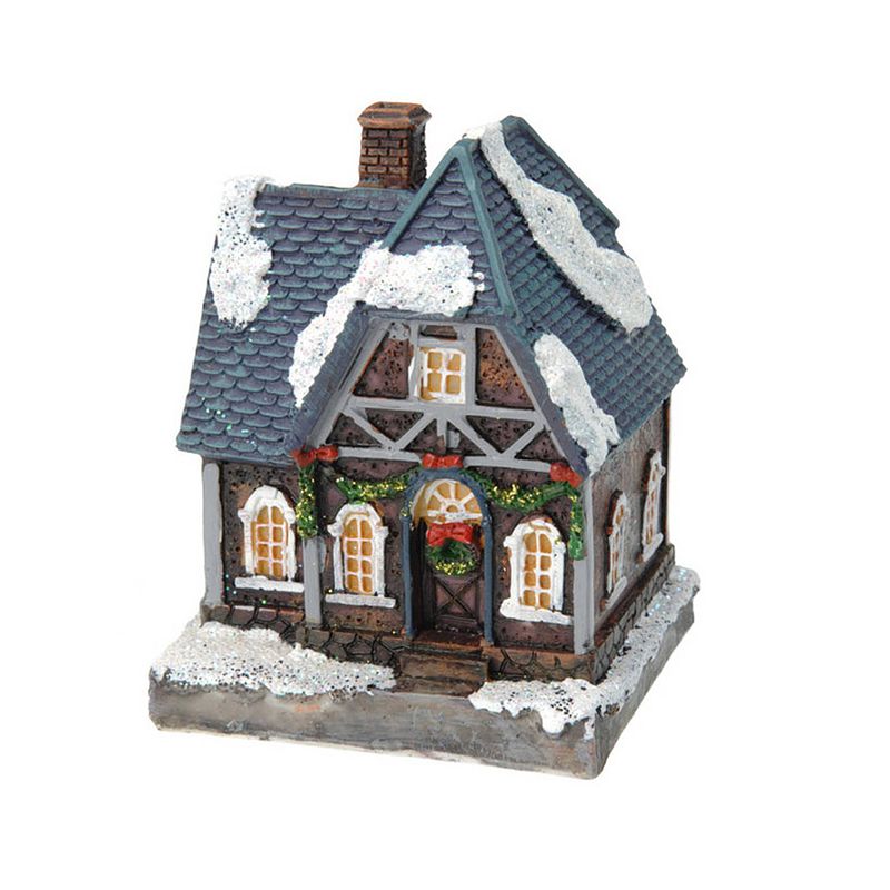 Foto van 1x verlichte color changing kerstdorp huisjes/kersthuisjes 13 cm - kerstdorpen