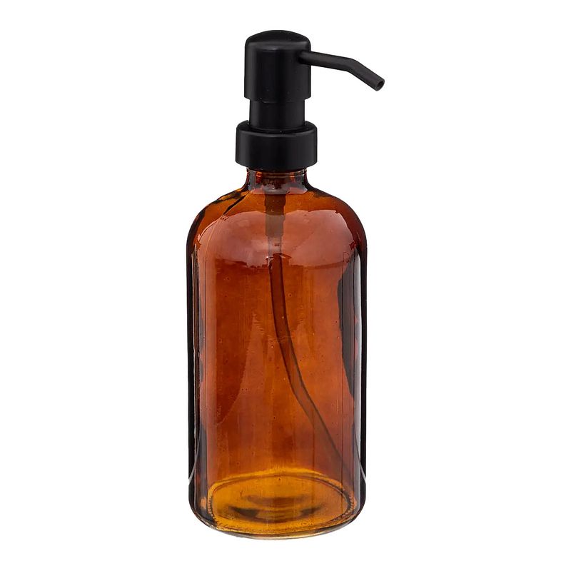 Foto van 5five zeeppompje/dispenser glass lotion - transparant bruin - 7 x 21 cm - 450 ml - glas - zeeppompjes