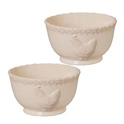 Foto van Haes deco - set van 2 soepkommen / mueslischalen - ø 13x7 cm / 350 ml - beige - keramiek - chicken