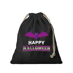 Foto van Halloween - k1x atoenen happy halloween snoep tasje met vleermuis zwart 25 x 30 cm - verkleedtassen