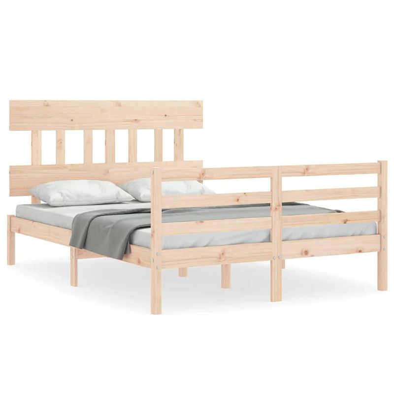 Foto van The living store massief grenenhouten bedframe - 205.5 x 145.5 x 81 cm - multiplex lattenbodem - functioneel hoofd- en