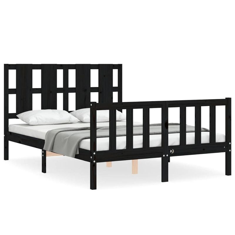 Foto van The living store bed grenenhouten - bedframe - 195.5 x 145.5 x 100 cm - zwart