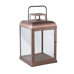 Foto van Ptmd vitoria copper rectangle iron lantern with glass l