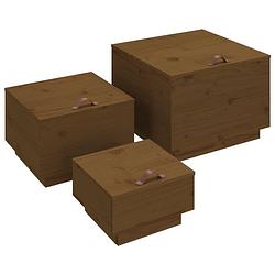 Foto van Vidaxl opbergboxen met deksels 3 st massief grenenhout honingbruin