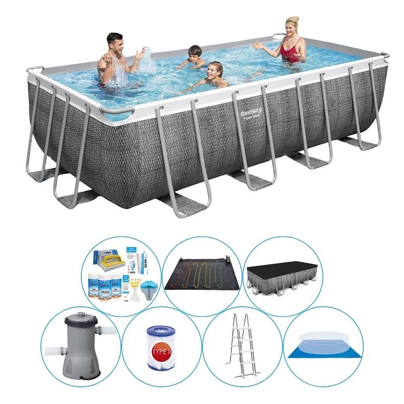 Foto van Bestway power steel rechthoek rattan 488x244x122 cm - zwembad combinatie set