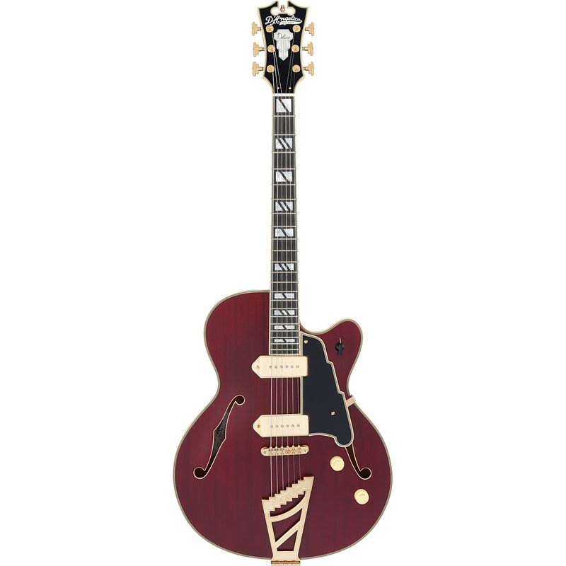 Foto van D'sangelico deluxe 59 trans wine semi-akoestische gitaar met koffer