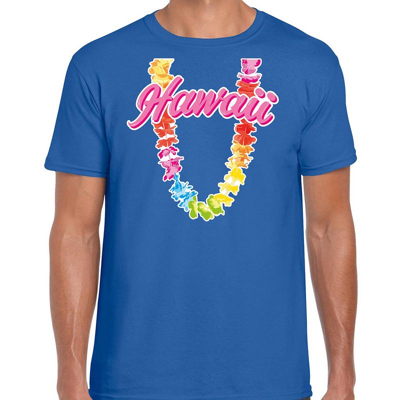 Foto van Hawaii slinger t-shirt blauw voor heren xl - feestshirts