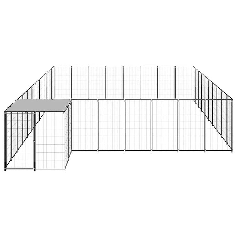 Foto van The living store hondenkennel - grote - draadgaas - stevige stalen constructie - polyethyleen dak - zwart/zilvergrijs