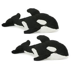 Foto van Set van 2x stuks pluche knuffel orka killer whale23 cm - knuffel zeedieren