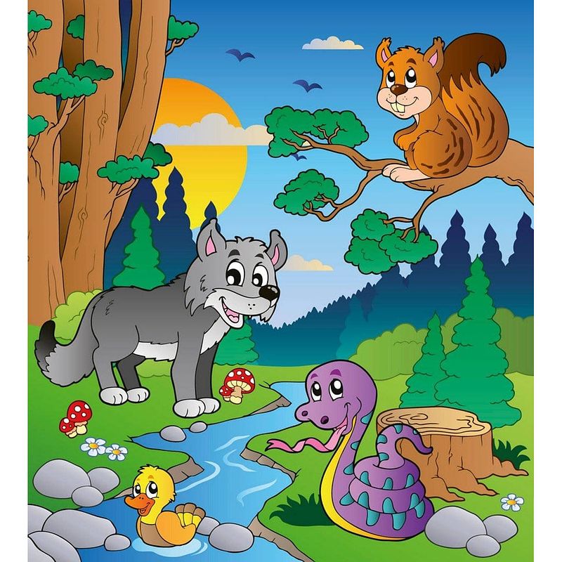 Foto van Dimex forest animals vlies fotobehang 225x250cm 3-banen