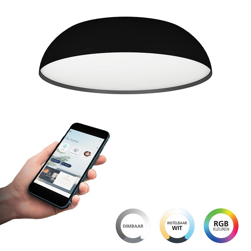 Foto van Eglo connect.z tollos-z plafondlamp - ø 55 cm - zwart/wit - instelbaar rgb & wit licht - dimbaar - zigbee