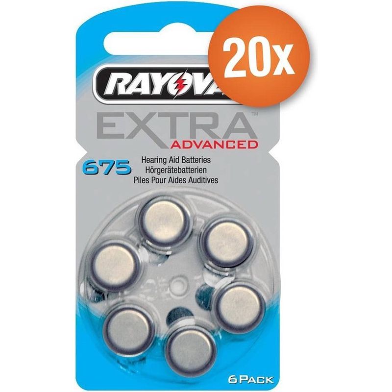 Foto van Voordeelpak rayovac gehoorapparaat batterijen - type 675 (blauw) - 20 x 6 stuks
