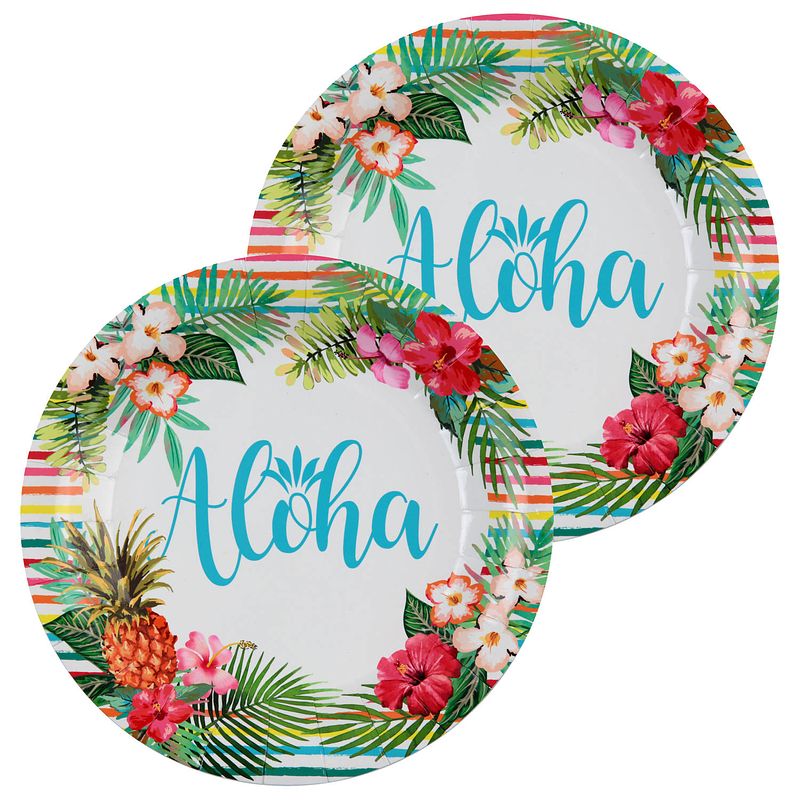 Foto van Santex aloha feest wegwerpbordjes - 20x stuks - 23 cm - hawaii/tropical themafeest - feestbordjes