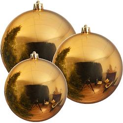 Foto van 3x grote gouden kerstballen van 14/20/25 cm glans van kunststof - kerstbal