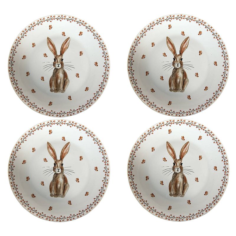 Foto van Haes deco - ontbijtborden set van 4 - formaat ø 20x2 cm - porselein - rustic easter bunny