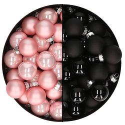 Foto van Mini kerstballen - 48x st - zwart en lichtroze - 2,5 cm - glas - kerstbal