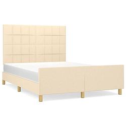 Foto van The living store bedframe - crème - 203 x 146 x 118/128 cm - verstelbaar hoofdeind - stabiele poten - multiplex