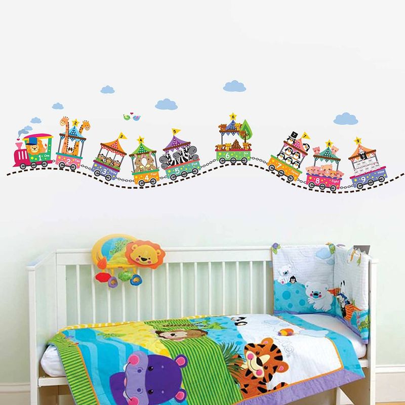 Foto van Walplus kids decoratie sticker - circus trein met dieren en nummers