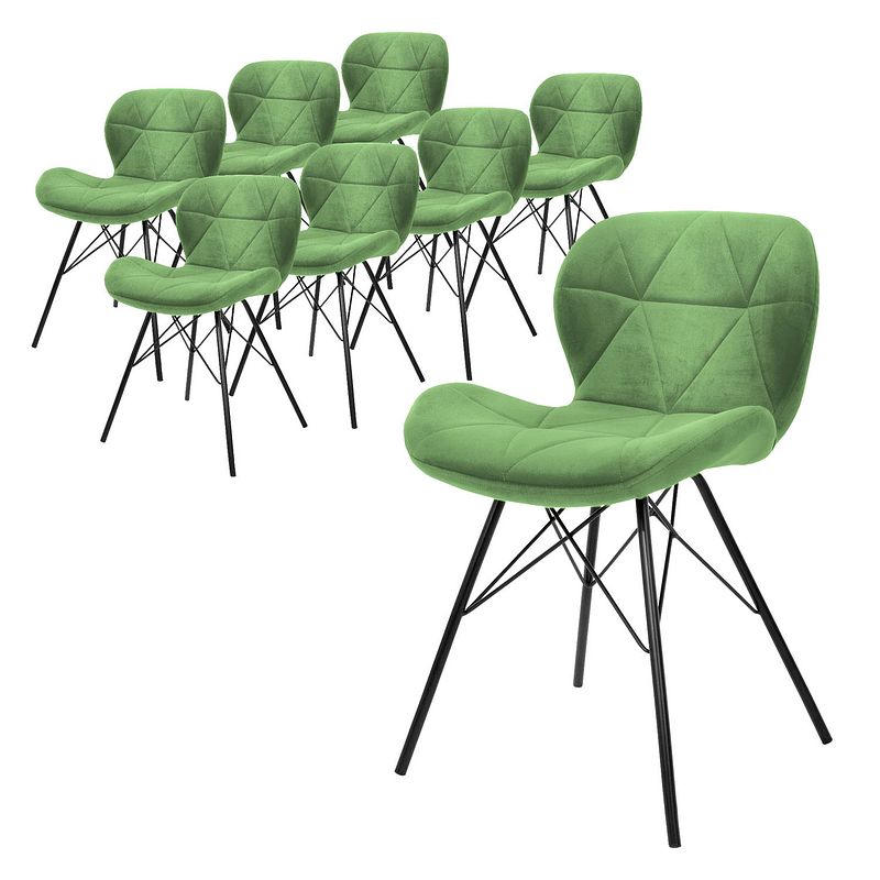 Foto van Ml-design set van 8 eetkamerstoelen met rugleuning, groen, keukenstoel met fluwelen bekleding, gestoffeerde stoel met