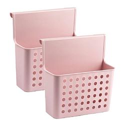 Foto van Set van 2x stuks badkamer/keuken hang opbergmandjes/organizers roze 26 x 24 cm - opbergmanden