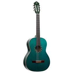 Foto van Ortega family series r121snoc full-size guitar ocean blue klassieke gitaar met gigbag