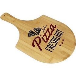 Foto van Houten bamboe serveerplank/snijplank voor pizza 53,5 x 30,5 cm - houten dienbladen - pizza snijden/serveren