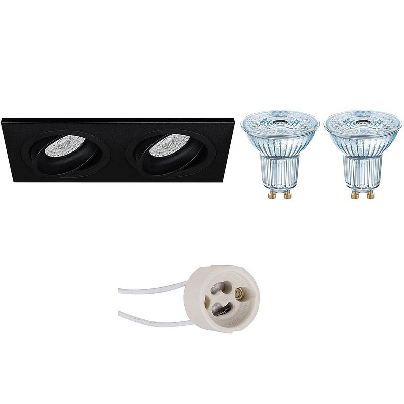 Foto van Led spot set - osram parathom par16 940 36d - pragmi borny pro - gu10 fitting - dimbaar - inbouw rechthoek dubbel - mat