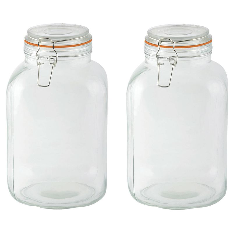 Foto van Esschert design voorraadpotten/bewaarpottena - 2x - 3la - glas - beugelsluiting - d15 x h24 cm - voorraadpot