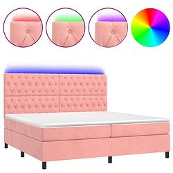 Foto van The living store boxspring roze fluweel - bed 203x200x118/128 cm - led - pocketvering matras - topmatras